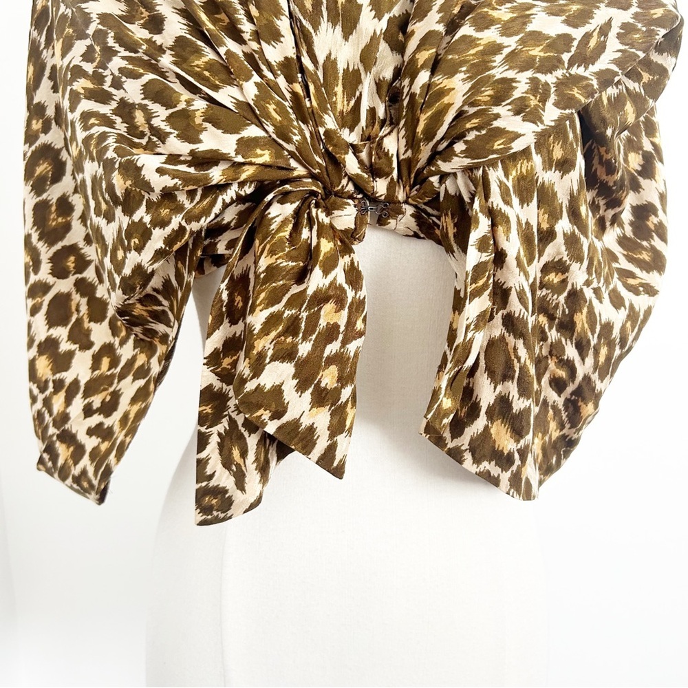 Vintage Yves Saint Laurent YSL Silk Leopard Shawl Cropped Blouse Size 38 - Picture 4 of 7